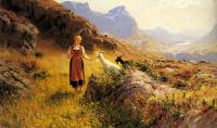 Dahl, Hans - An Alpine Landscapewith a Shepherdess and Goats